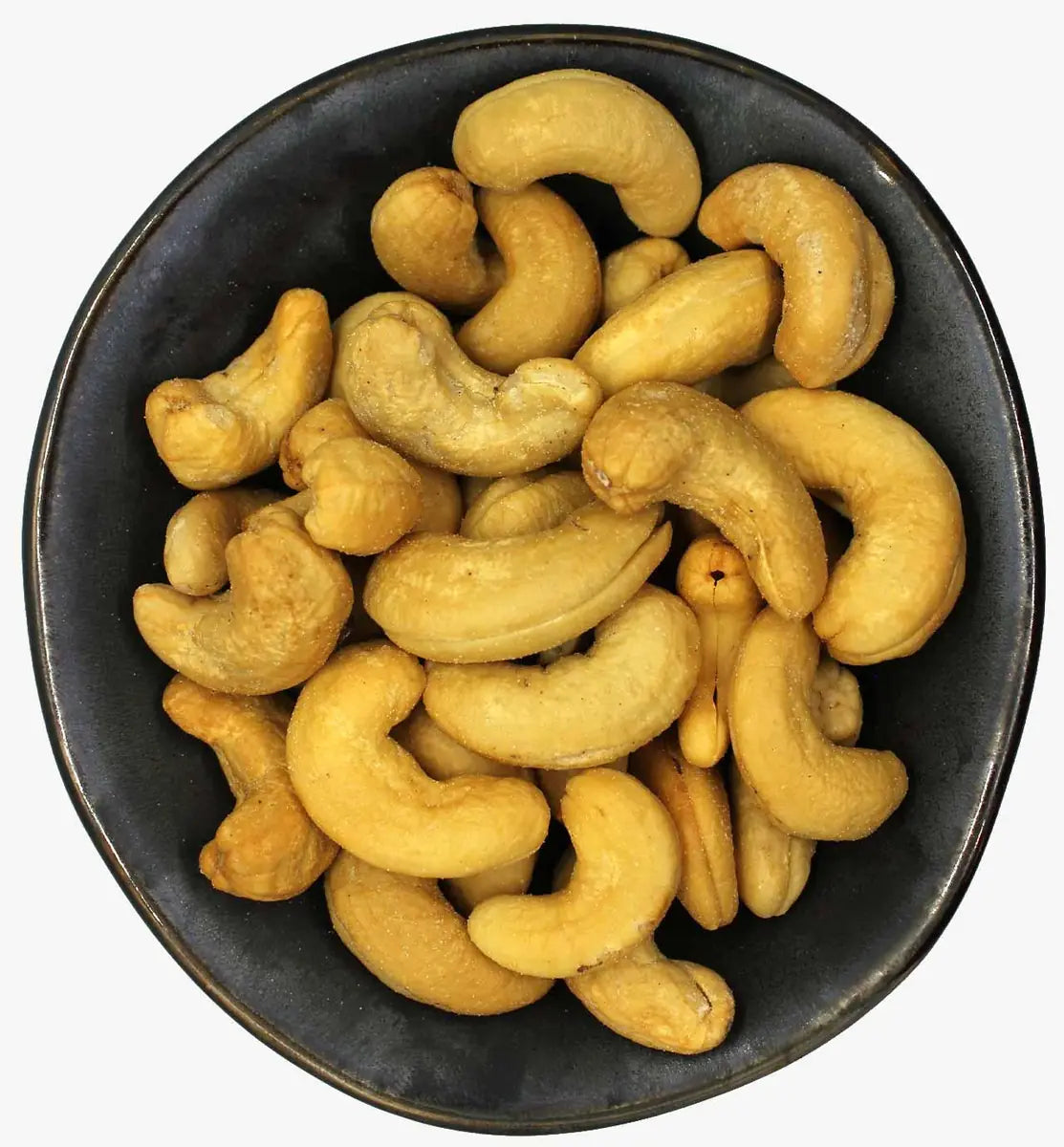 Bowl of premium salted roasted cashew nuts with savory seasoning