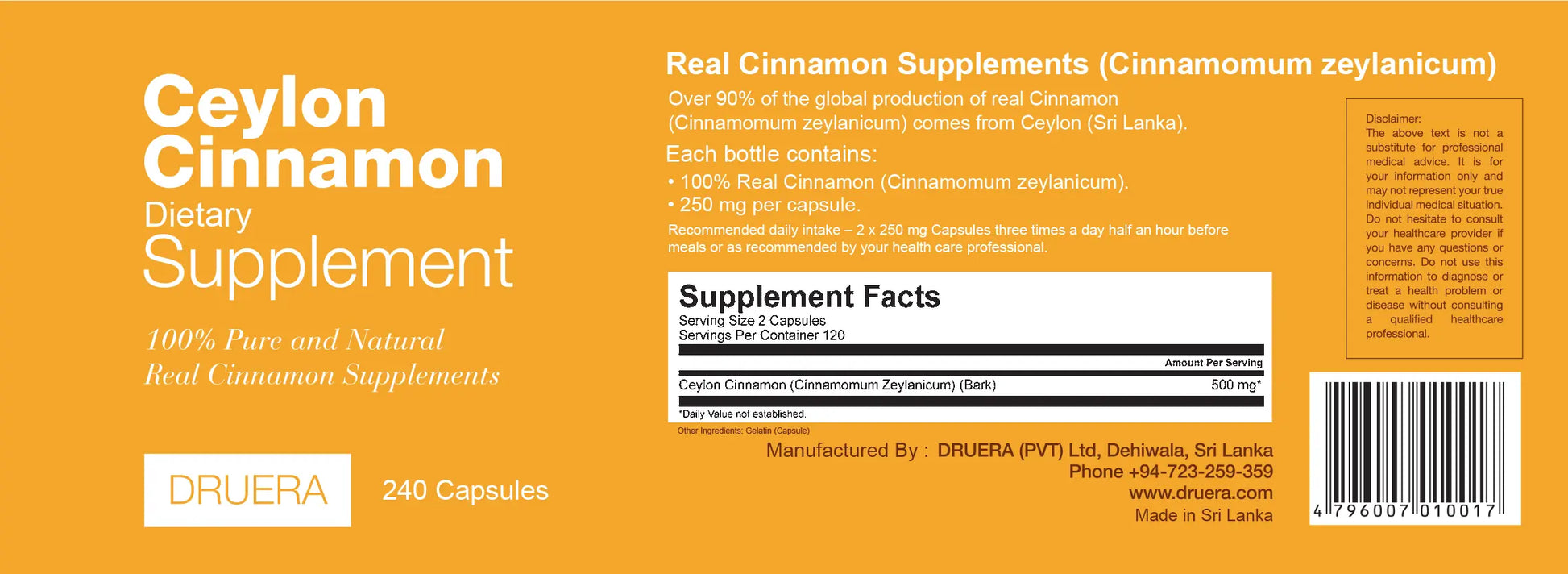 Ceylon Cinnamon Supplements Ingredients list
