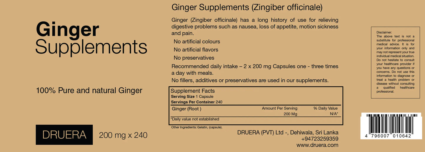 Ginger Supplements label