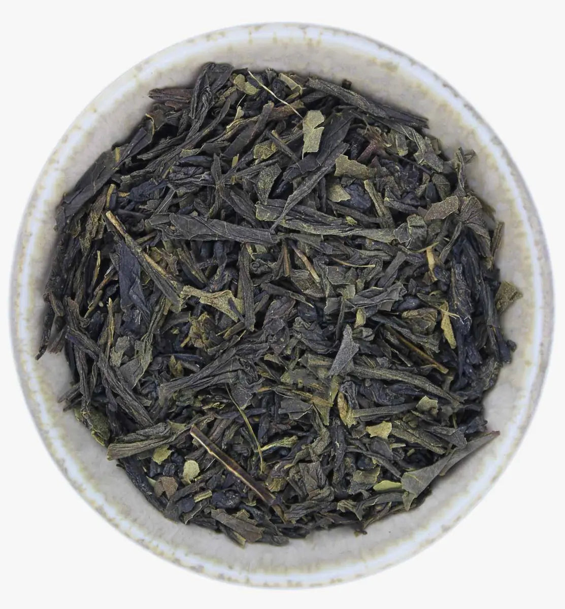 Premium Sencha green tea leaves with vibrant green color for refreshing flavor